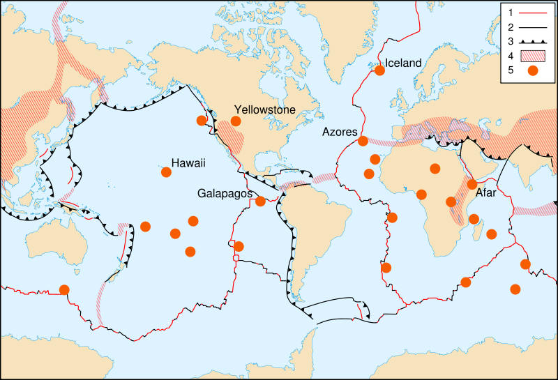 plate tectonics map with mountains